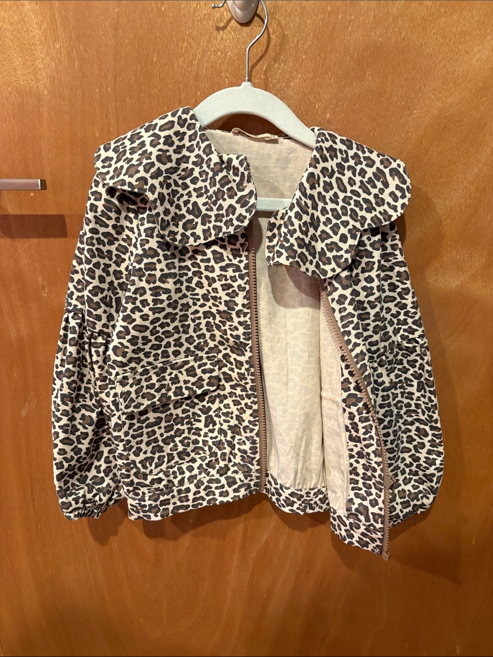 Girls' Leopard Print Zip Jacket - Beige/Brown